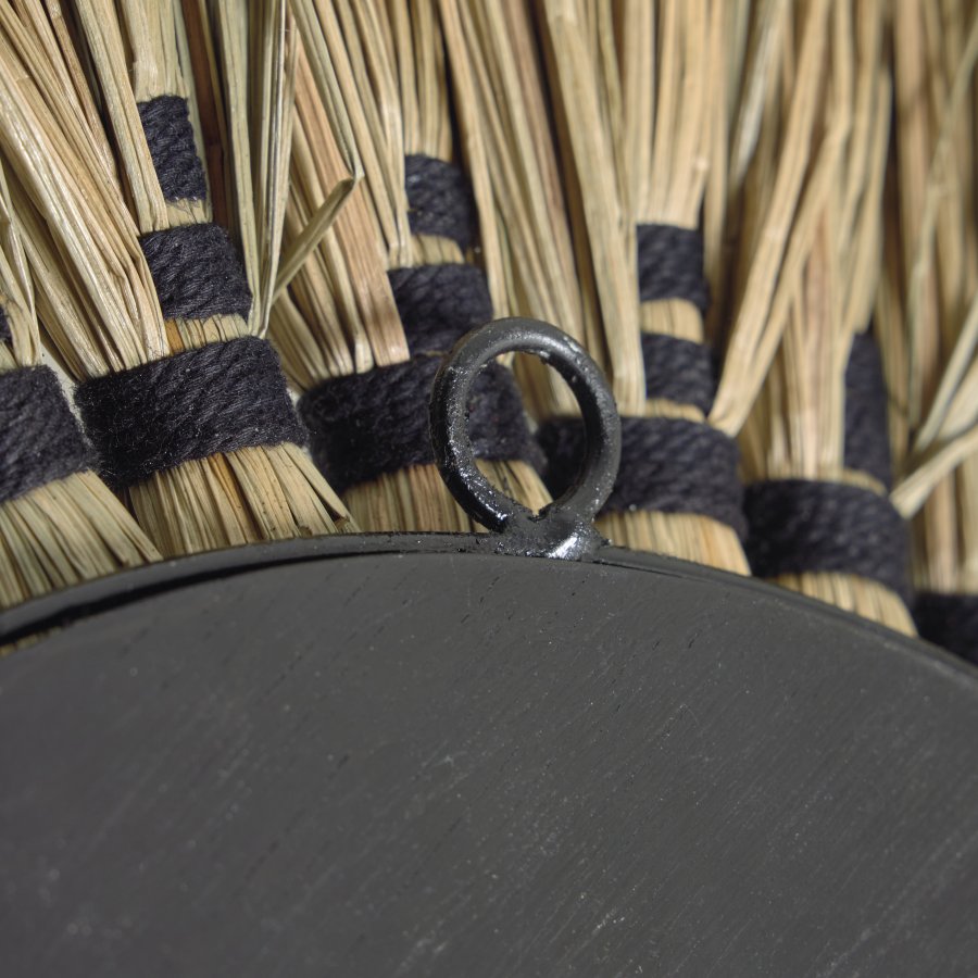 KAVE HOME Akila veggspeil, rundt - speilglass, beige naturfibre og svart bomullssnor (60)