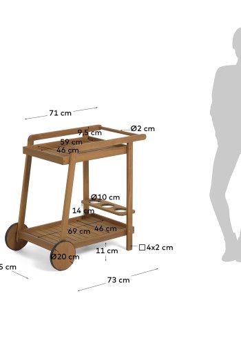 KAVE HOME Felisa rullebord, med hylle - naturlig akasietre
