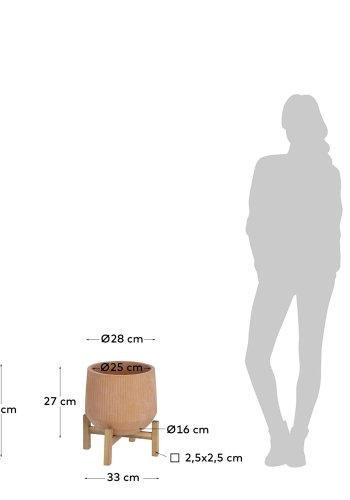 KAVE HOME Denpasar blomsterpotte, med fot - naturlig terrakotta og akasietre ( 33)