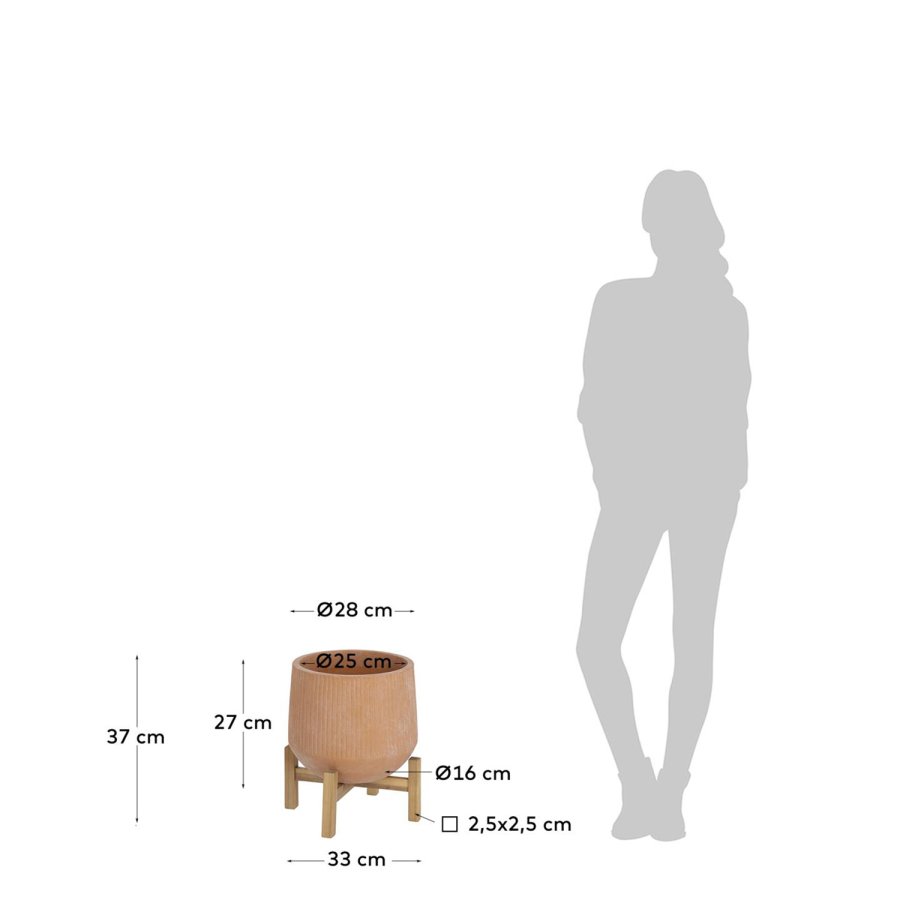 KAVE HOME Denpasar blomsterpotte, med fot - naturlig terrakotta og akasietre ( 33)