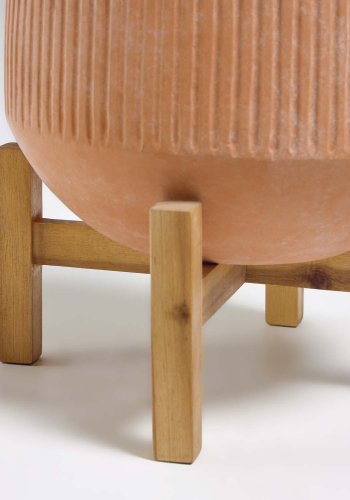 KAVE HOME Denpasar blomsterpotte, med fot - naturlig terrakotta og akasietre ( 33)