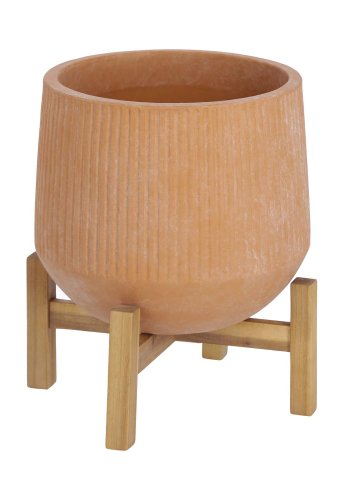 KAVE HOME Denpasar blomsterpotte, med fot - naturlig terrakotta og akasietre ( 33)
