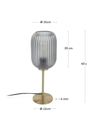 KAVE HOME Hestia bordlampe - grtt glass og messingmetall