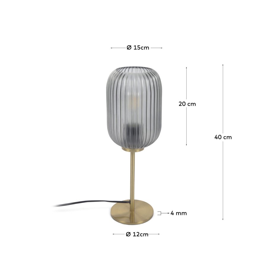 KAVE HOME Hestia bordlampe - grtt glass og messingmetall