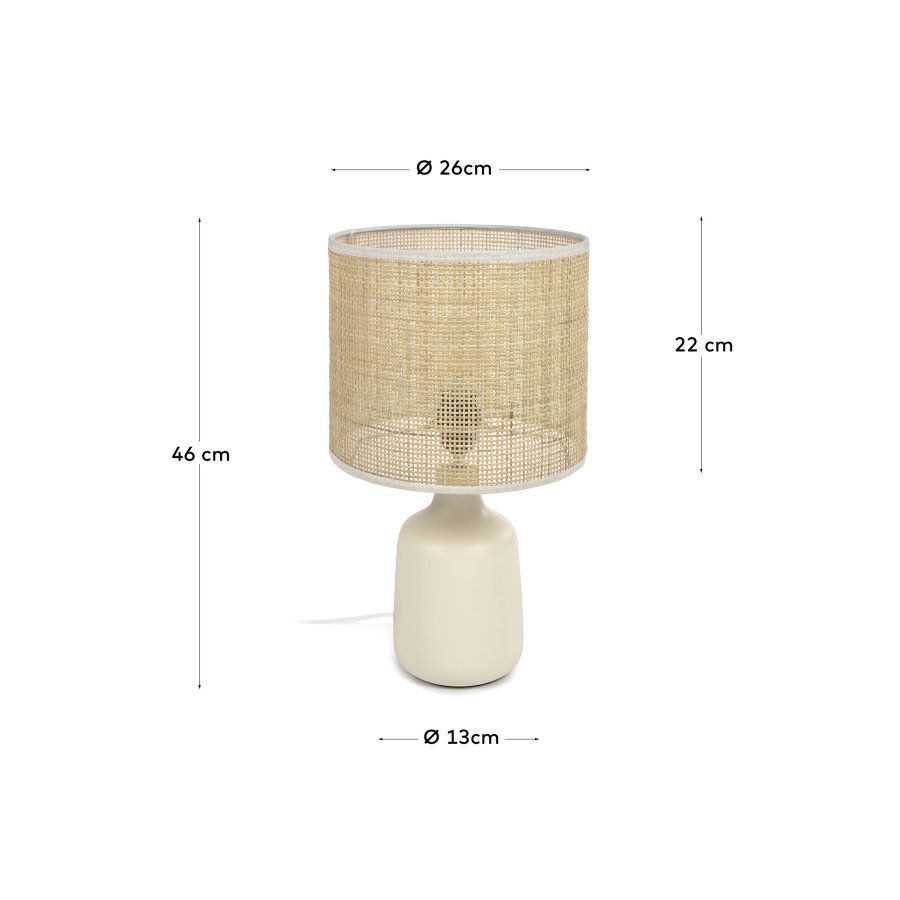 KAVE HOME Erna bordlampe - naturlig bambus og beige keramikk