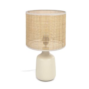 KAVE HOME Erna bordslampa - naturlig bambu och beige keramik