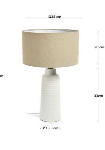 KAVE HOME Mijal bordlampe - lin, messing og hvit keramikk