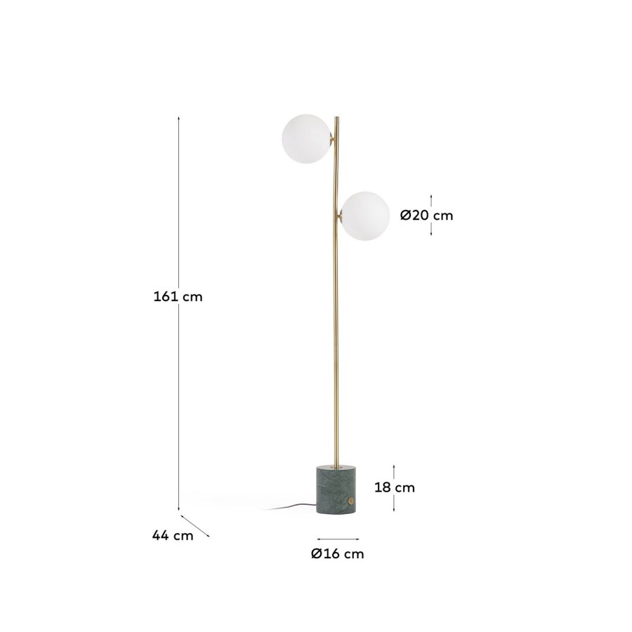 KAVE HOME Lonela gulvlampe - frostet glass, gullmetall og grnn marmor