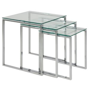 ACT NORDIC Katrine Sidobord - Klarglas och Krommetall (Set om 3 cm)