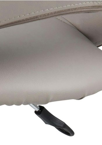 ACT NORDIC Plump Barhocker mit Rückenlehne und Fußstütze – taupefarbenes PU und verchromtes Metall