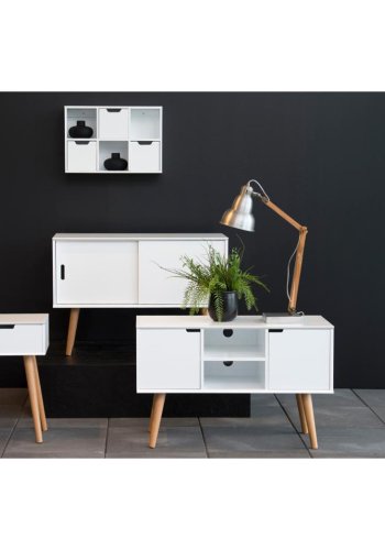 ACT NORDIC Mitra Nachttisch, mit 1 Schublade – Weißholz und Natureiche (40x30)