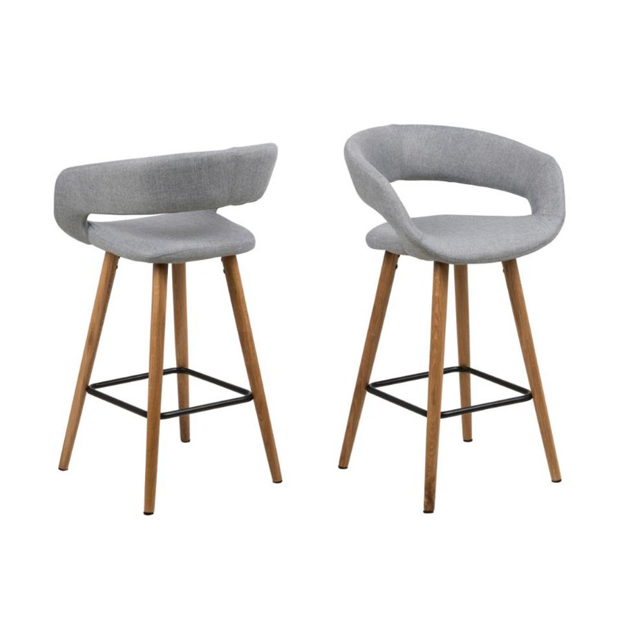 ACT NORDIC Grace barstol, m. rygln, armln og fodsttte - lysegr polyester og natur eg