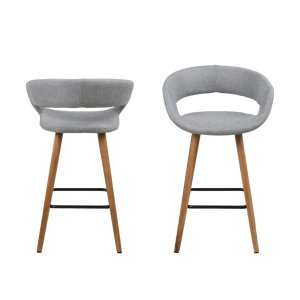 ACT NORDIC Grace barstol, med ryggstd, armstd och fotstd - ljusgr polyester och naturlig ek