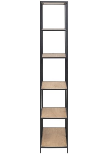 ACT NORDIC Seaford bogreol - vild eg/sort metal, 4 hylder (H:185cm x77cm x 35cm)