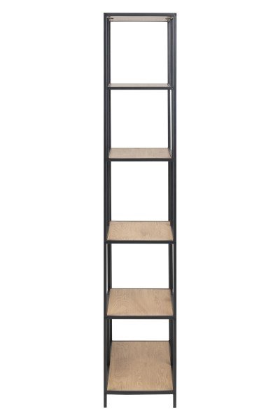 ACT NORDIC Seaford bogreol - vild eg/sort metal, 4 hylder (H:185cm x77cm x 35cm)