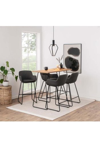 ACT NORDIC Lisa Barhocker mit Rückenlehne, Armlehnen und Fußstütze – dunkelgraues Polyester und schwarzes Metall