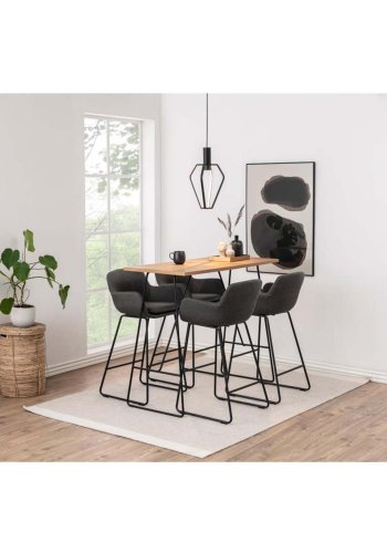 ACT NORDIC Lisa Barhocker mit Rückenlehne, Armlehnen und Fußstütze – dunkelgraues Polyester und schwarzes Metall