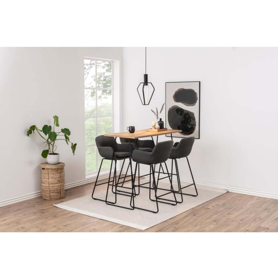 ACT NORDIC Lisa Barhocker mit Rückenlehne, Armlehnen und Fußstütze – dunkelgraues Polyester und schwarzes Metall