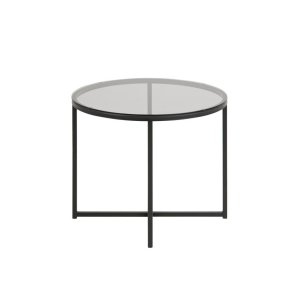 ACT NORDIC Cross Sidobord, Runt - Rökfärgat Glas och Svart Metall ( 55 cm)