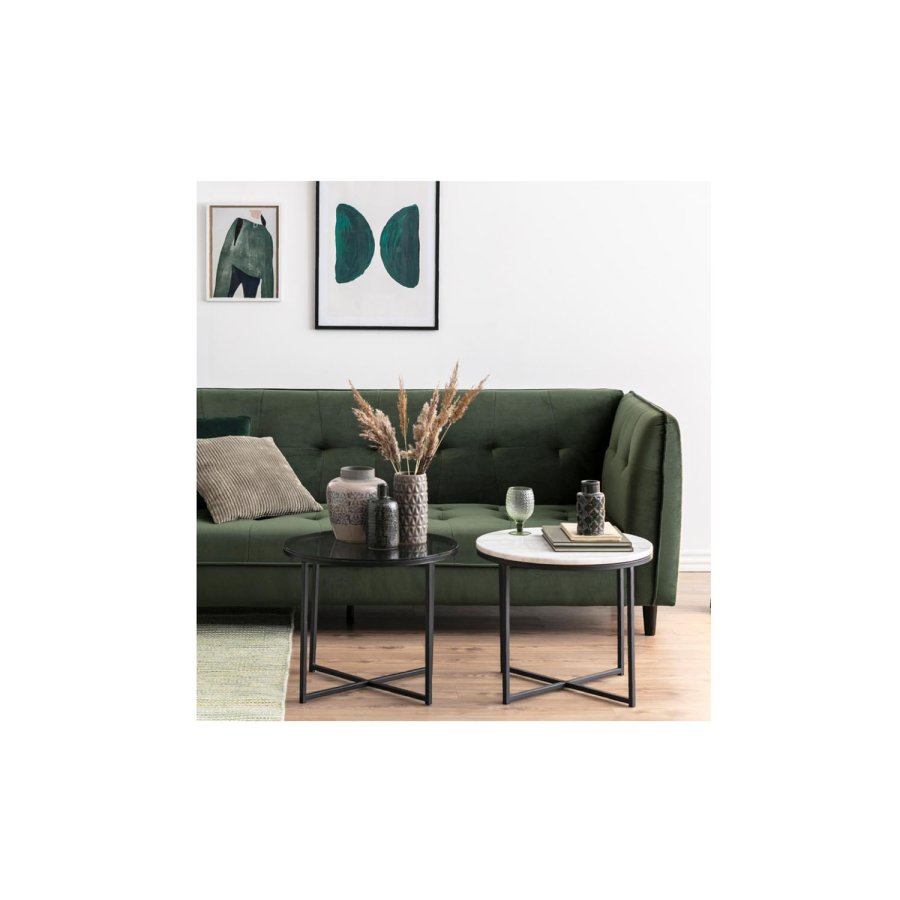 ACT NORDIC Cross sidebord, rundt - rkt glass og sort metall (55)