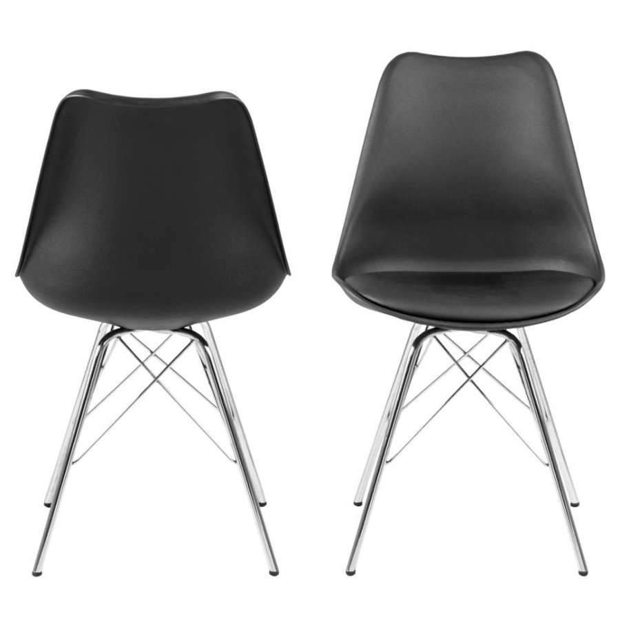ACT NORDIC Eris Esszimmerstuhl - schwarzer Kunststoff, schwarzes PU und verchromtes Metall