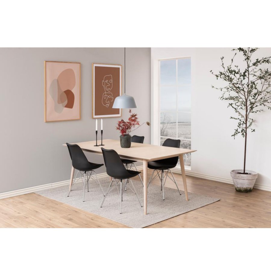 ACT NORDIC Eris Esszimmerstuhl - schwarzer Kunststoff, schwarzes PU und verchromtes Metall