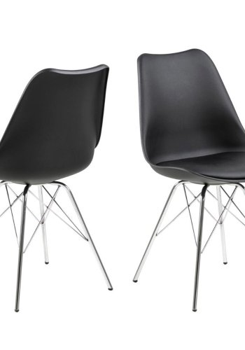 ACT NORDIC Eris Esszimmerstuhl - schwarzer Kunststoff, schwarzes PU und verchromtes Metall