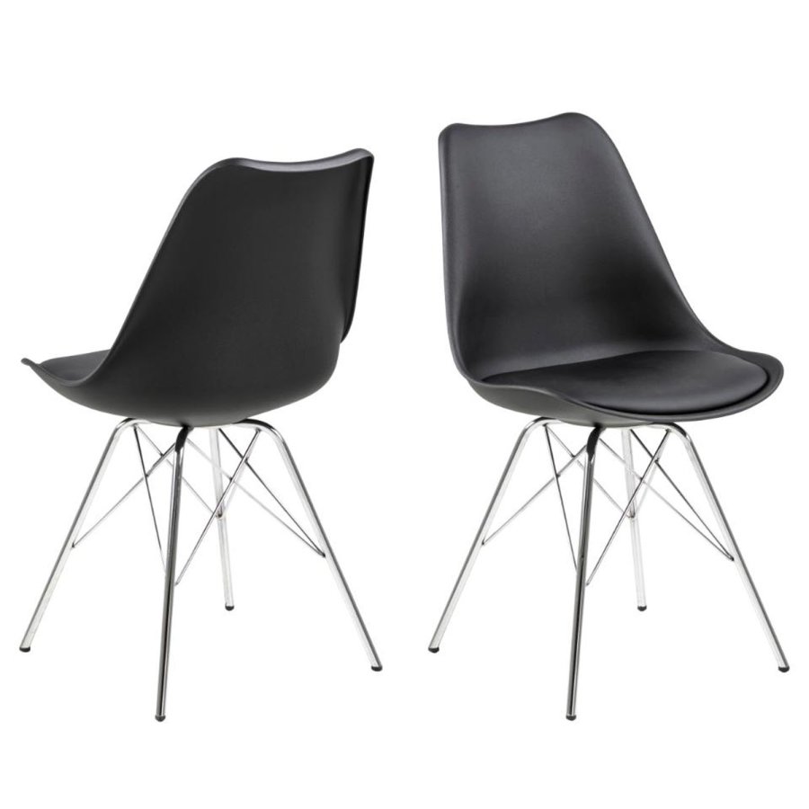 ACT NORDIC Eris Esszimmerstuhl - schwarzer Kunststoff, schwarzes PU und verchromtes Metall