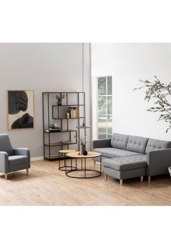 ACT NORDIC Seaford bogreol - natur papir vildeg og sort metal(H:185cm x114cm x 35cm)