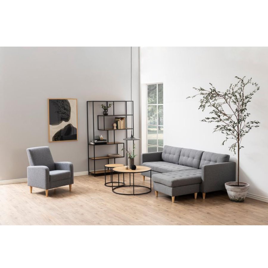 ACT NORDIC Seaford bogreol - natur papir vildeg og sort metal(H:185cm x114cm x 35cm)