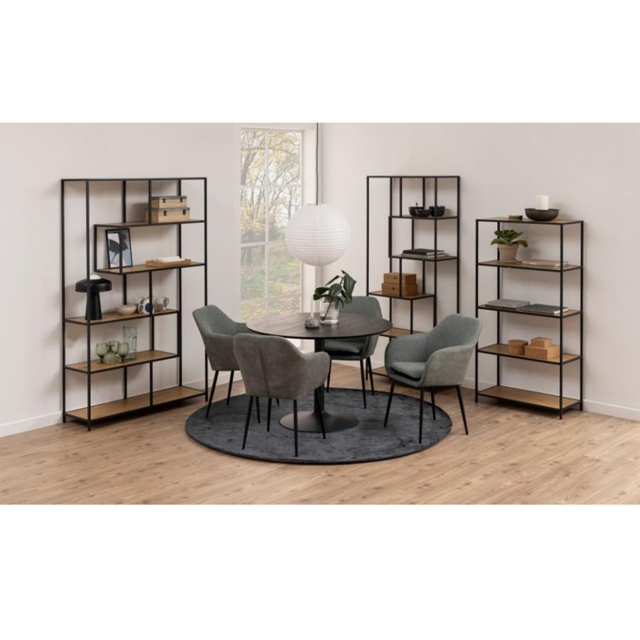 ACT NORDIC Seaford bogreol - natur papir vildeg og sort metal(H:185cm x114cm x 35cm)