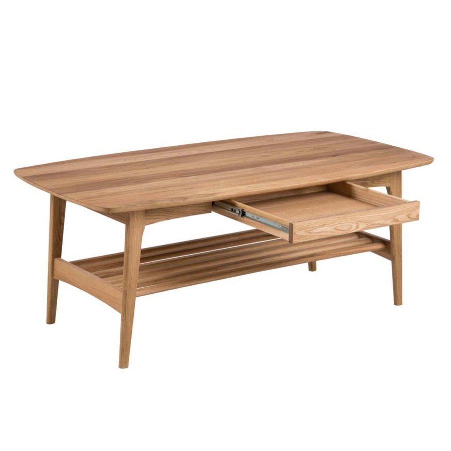 ACT NORDIC Emma sofabord, m. 1 hylde og 1 skuffe - natur egefinér og eg (130x70)