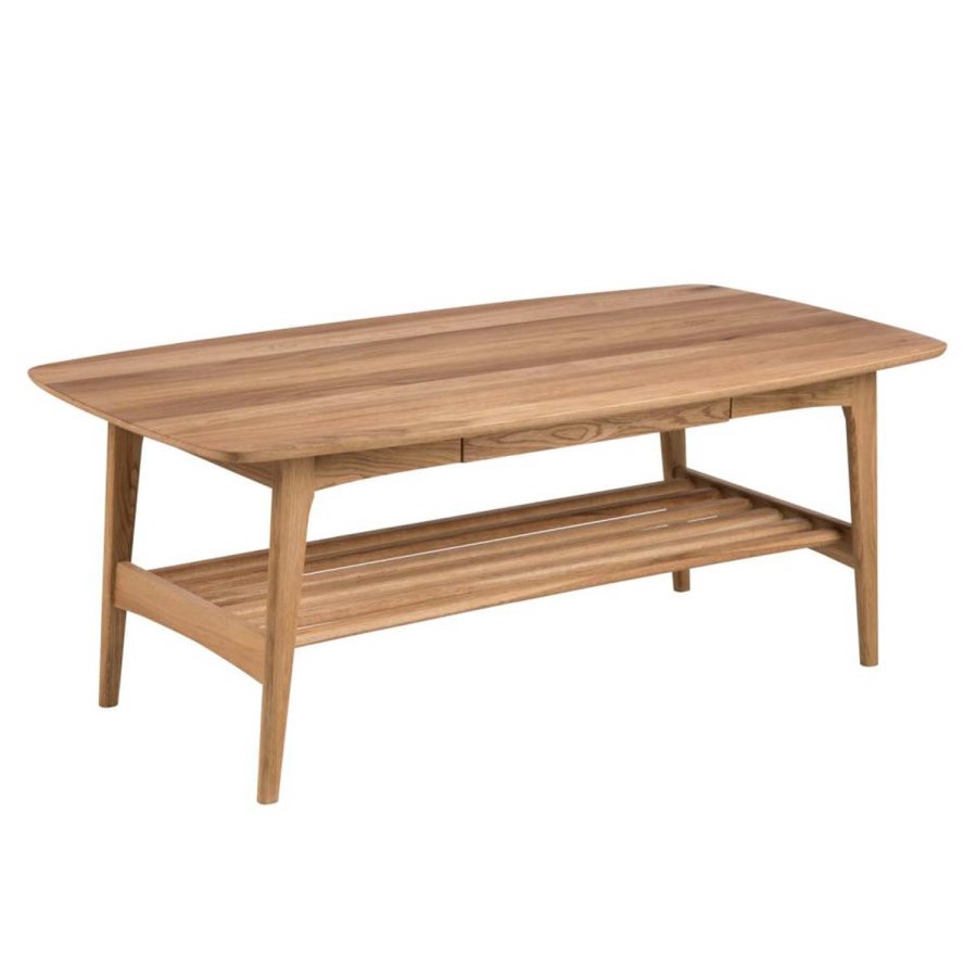 ACT NORDIC Emma sofabord, m. 1 hylde og 1 skuffe - natur egefinér og eg (130x70)