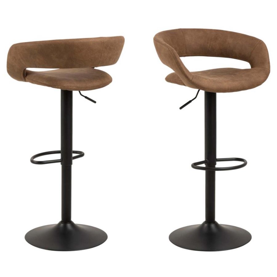 ACT NORDIC Grace barstol, m. rygln, armln og fodsttte - lysebrun polyester og sort metal