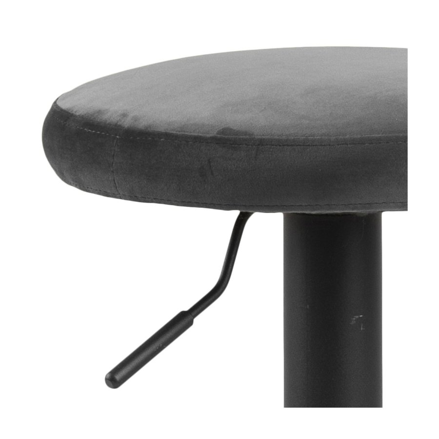 ACT NORDIC Finch Barhocker mit Trompetenfuß und Fußstütze – dunkelgrauer Stoff und schwarzes Metall 