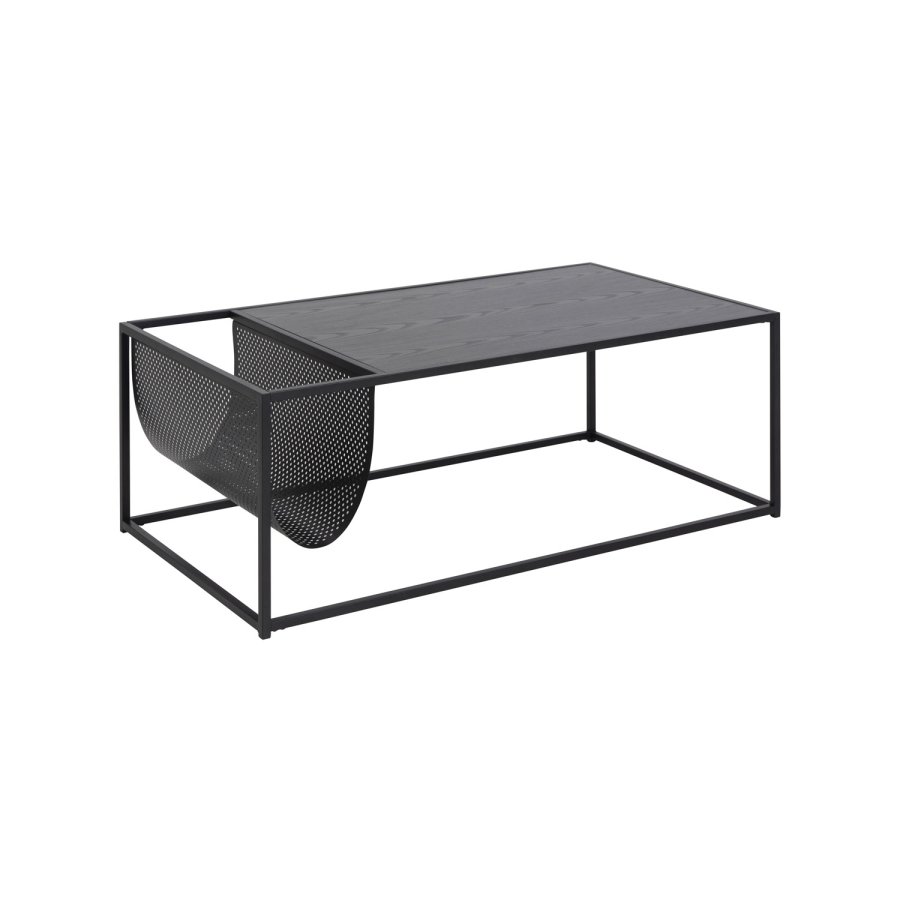 ACT NORDIC Rechteckiger Seaford Couchtisch mit Zeitschriftenhalter – schwarzes Melamin und Metall (110x60)