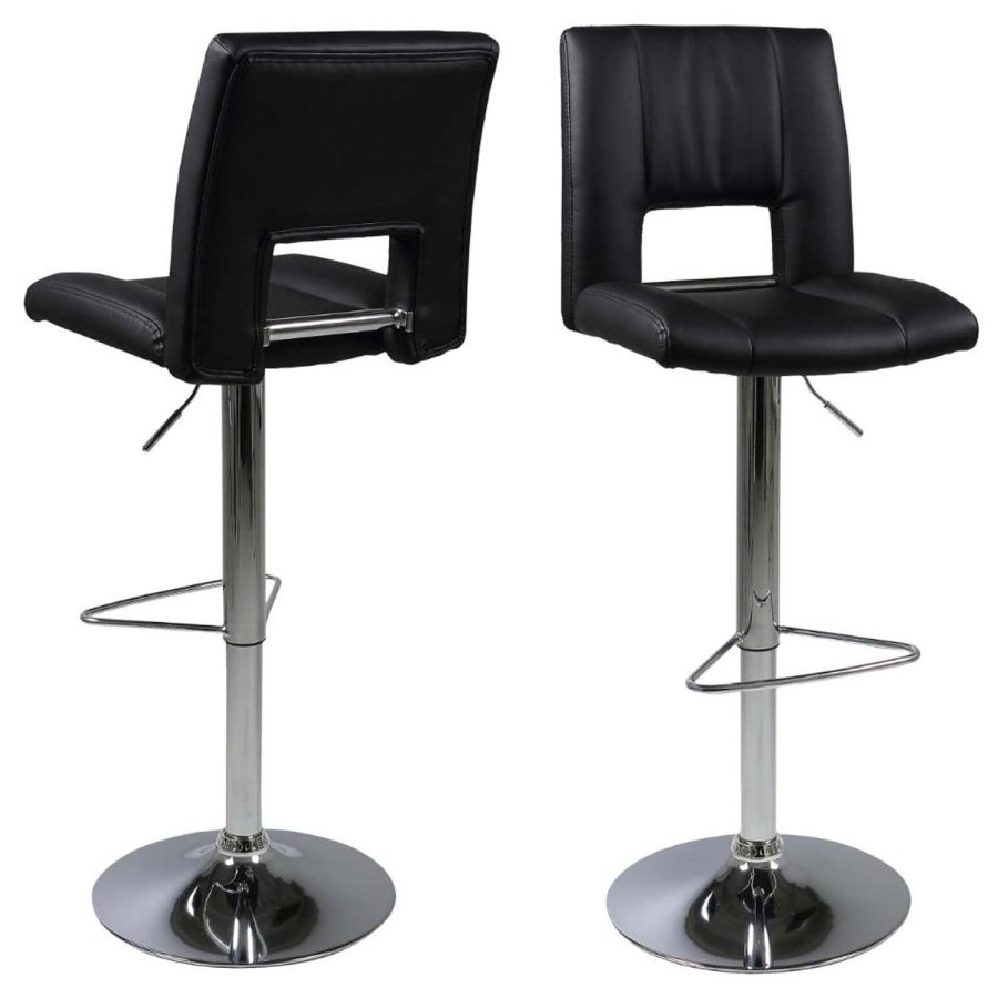 ACT NORDIC Sylvia Barhocker, mit R�ckenlehne und Fu�st�tze � schwarzes PU und verchromtes Metall