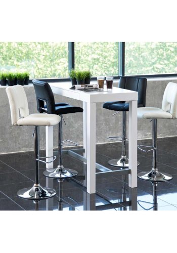 ACT NORDIC Sylvia Barhocker, mit R�ckenlehne und Fu�st�tze � schwarzes PU und verchromtes Metall