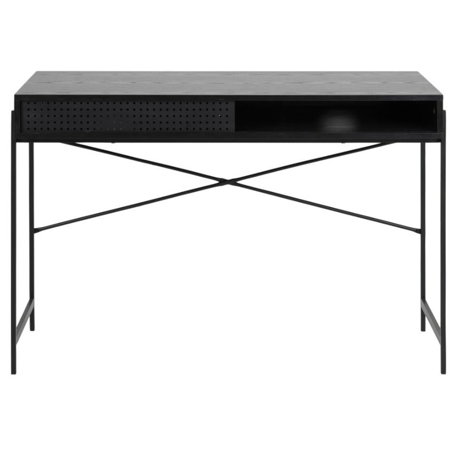 Act Nordic Angus skrivebord, m. skydelge - sort melamin og sort metal (110x50)