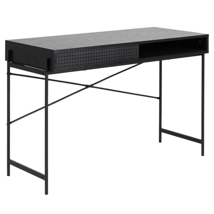 Act Nordic Angus skrivebord, m. skydelge - sort melamin og sort metal (110x50)