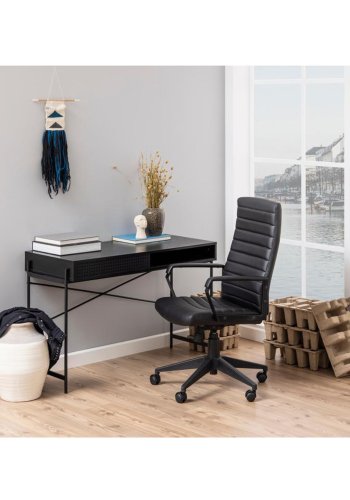 Act Nordic Angus skrivebord, m. skydelge - sort melamin og sort metal (110x50)