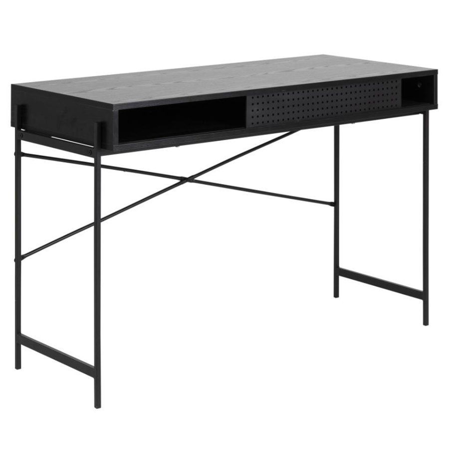 Act Nordic Angus skrivebord, m. skydelge - sort melamin og sort metal (110x50)