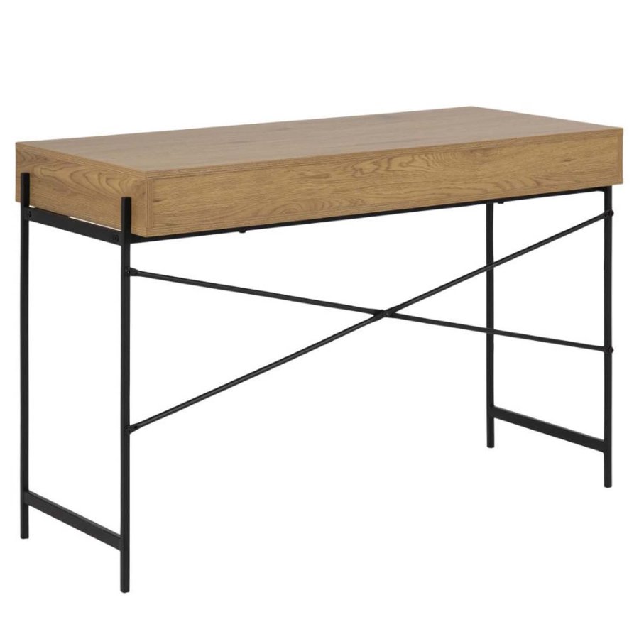 ACT NORDIC Angus Schreibtisch, mit Schiebetür - Naturpapier Wildeiche und schwarzes Metall (110x50)