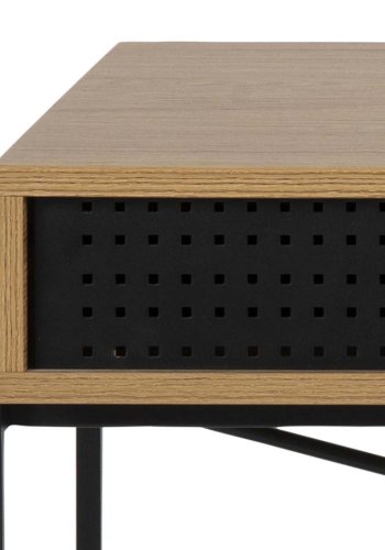 ACT NORDIC Angus Schreibtisch, mit Schiebetür - Naturpapier Wildeiche und schwarzes Metall (110x50)