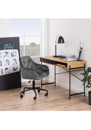 ACT NORDIC Angus Schreibtisch, mit Schiebetür - Naturpapier Wildeiche und schwarzes Metall (110x50)