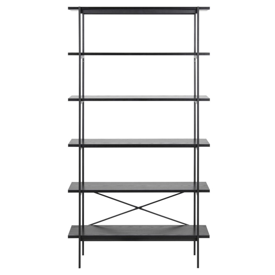 ACT NORDIC Angus reol, m. 5 hylder - sort melamin og sort metal(H:172cm x94cm x 27cm)