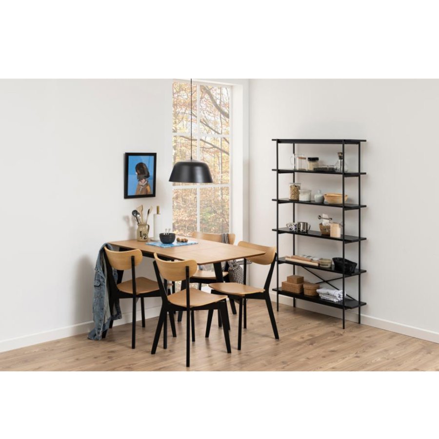 ACT NORDIC Angus reol, m. 5 hylder - sort melamin og sort metal(H:172cm x94cm x 27cm)