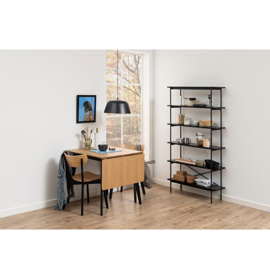 ACT NORDIC Angus reol, m. 5 hylder - sort melamin og sort metal(H:172cm x94cm x 27cm)