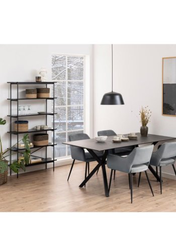 ACT NORDIC Angus reol, m. 5 hylder - sort melamin og sort metal(H:172cm x94cm x 27cm)