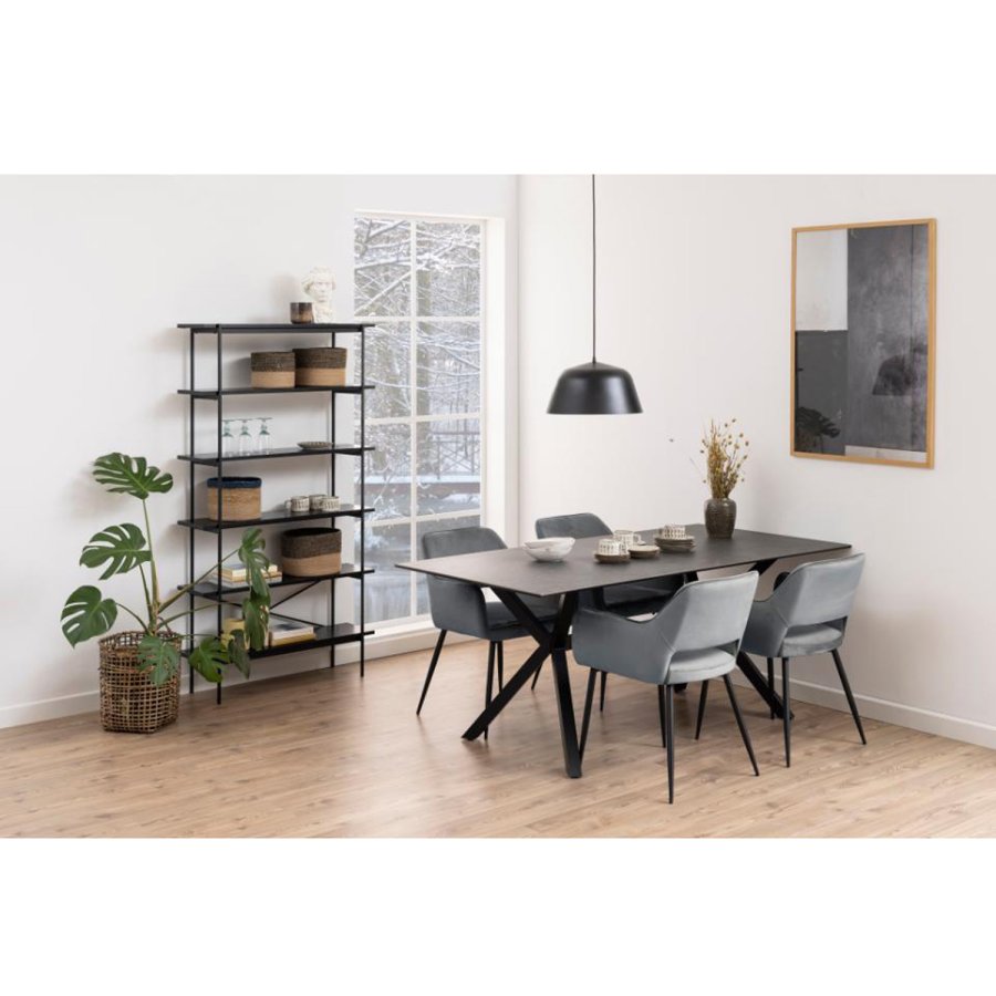 ACT NORDIC Angus reol, m. 5 hylder - sort melamin og sort metal(H:172cm x94cm x 27cm)